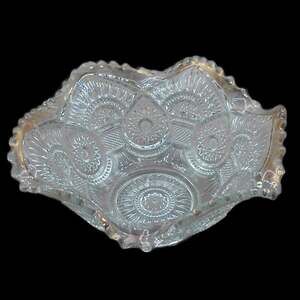 Imperial Glass #411 Twins Horseshoe Curve 5.5" Ruffled Bowl Clear Gold Trim EAPG